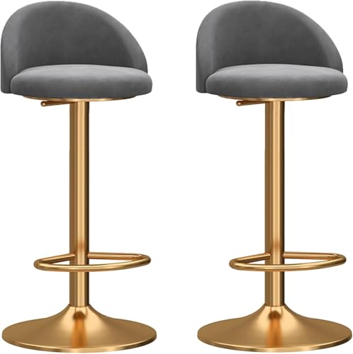 Barhocker 2er-Set, Mechanisch Drehbarer Verstellbarer Stuhl, Gebogene Rückenlehne Aus Samt Und Goldenes Gestell Mit Fußstütze, Barhocker Für Die Frühstücksküche, Grey, One Size Barhocker 2er-Set, Mechanisch Drehbarer Verstellbarer Stuhl, Gebogene Rückenlehne Aus Samt Und Goldenes Gestell Mit Fußstütze, Barhocker Für Die Frühstücksküche, Grey, One Size von Generic