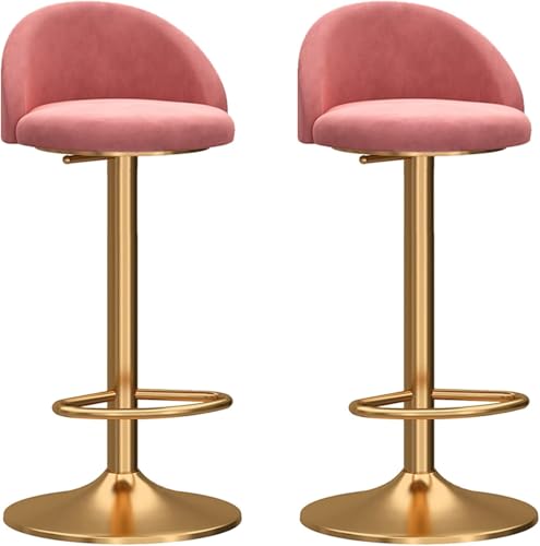 Barhocker 2er-Set, Mechanisch Drehbarer Verstellbarer Stuhl, Gebogene Rückenlehne Aus Samt Und Goldenes Gestell Mit Fußstütze, Barhocker Für Die Frühstücksküche, Pink, One Size Barhocker 2er-Set, Mechanisch Drehbarer Verstellbarer Stuhl, Gebogene Rückenlehne Aus Samt Und Goldenes Gestell Mit Fußstütze, Barhocker Für Die Frühstücksküche, Pink, One Size von Generic