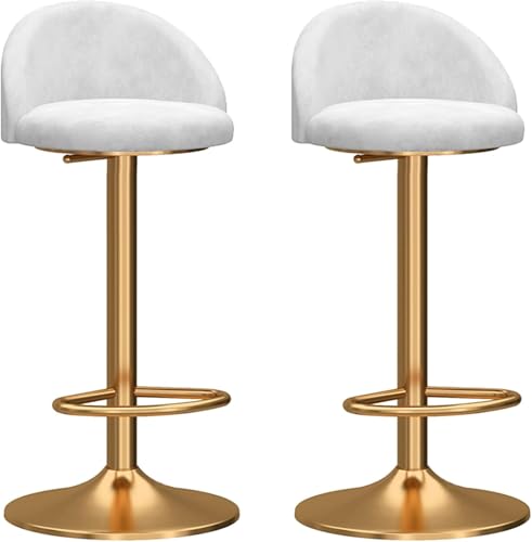Barhocker 2er-Set, Mechanisch Drehbarer Verstellbarer Stuhl, Gebogene Rückenlehne Aus Samt Und Goldenes Gestell Mit Fußstütze, Barhocker Für Die Frühstücksküche, White, One Size Barhocker 2er-Set, Mechanisch Drehbarer Verstellbarer Stuhl, Gebogene Rückenlehne Aus Samt Und Goldenes Gestell Mit Fußstütze, Barhocker Für Die Frühstücksküche, White, One Size von Generic