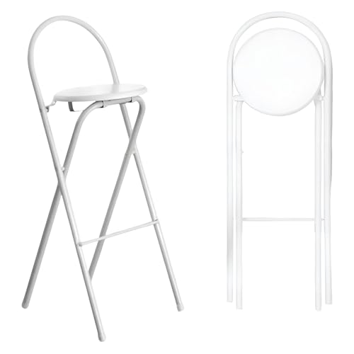 Barhocker 60/65/70/75 cm für Erwachsene, Klapphocker Runder mit Rückenlehne und Metall Gestell(White,65CM/26IN) von Generic