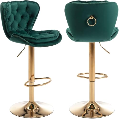 Barhocker Aus Samt 2er-Set, Moderne Barhocker Mit Verstellbarer Thekenhöhe, 360-grad-drehbarstuhl Mit Rückenlehne Und Goldener Basis Für Wohnzimmer, Kücheninsel, Pub, Hotel, Büro, 1 Barhocker Aus Samt 2er-Set, Moderne Barhocker Mit Verstellbarer Thekenhöhe, 360-grad-drehbarstuhl Mit Rückenlehne Und Goldener Basis Für Wohnzimmer, Kücheninsel, Pub, Hotel, Büro, 1 von Generic