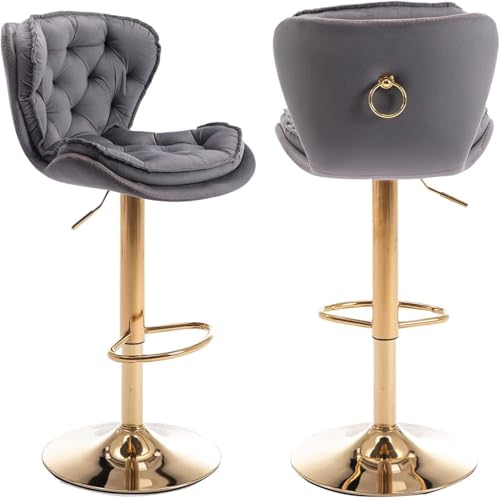 Barhocker Aus Samt 2er-Set, Moderne Barhocker Mit Verstellbarer Thekenhöhe, 360-grad-drehbarstuhl Mit Rückenlehne Und Goldener Basis Für Wohnzimmer, Kücheninsel, Pub, Hotel, Büro, 2 Barhocker Aus Samt 2er-Set, Moderne Barhocker Mit Verstellbarer Thekenhöhe, 360-grad-drehbarstuhl Mit Rückenlehne Und Goldener Basis Für Wohnzimmer, Kücheninsel, Pub, Hotel, Büro, 2 von Generic