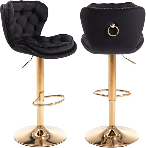 Barhocker Aus Samt 2er-Set, Moderne Barhocker Mit Verstellbarer Thekenhöhe, 360-grad-drehbarstuhl Mit Rückenlehne Und Goldener Basis Für Wohnzimmer, Kücheninsel, Pub, Hotel, Büro, 3 von Generic