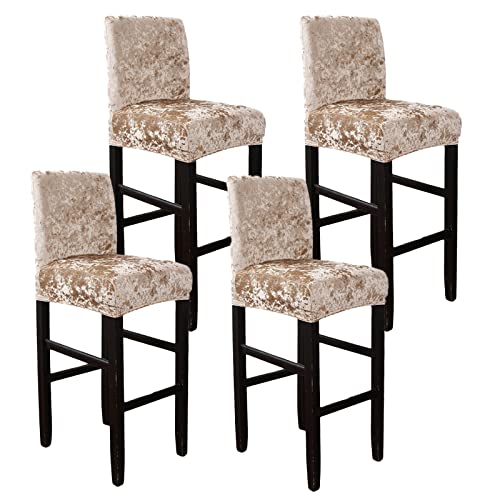 Barhocker Bezug Stretch Bar Stuhlhussen Velvet Barstuhlbezug Mit Rückenlehne Esszimmer Stuhl Schonbezug (Champagner,6 Stück) von Generic