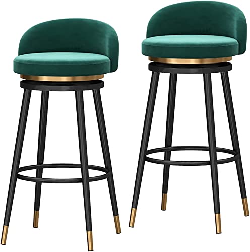 Barhocker Drehbar Modern Samt Barhocker 2er Set mit Goldenen Metallbeinen Barstuhl Küchenstuhl Insel Niedrige Rückenlehne Design ohne Armlehnen Sitzhöhe 65cm Essmöbel von Generic