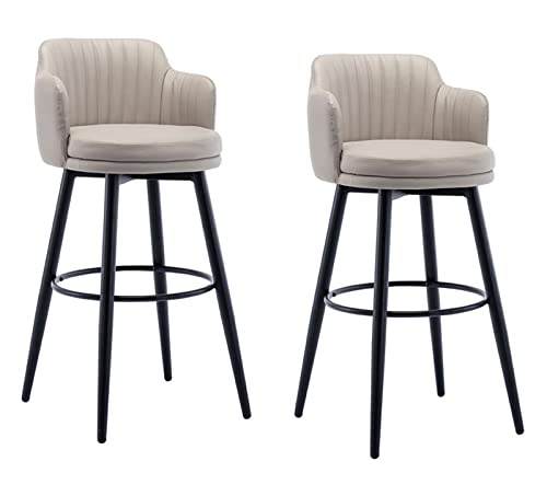 Barhocker Drehstuhl Bar 2er Set mit Rückenlehne Küche Insel Barhocker Höhe Tischplatte Nappa Leder schwarz Metallfüße schwarz Hocker für Kneiphaus Bar Esszimmer (Farbe: Kha von Generic
