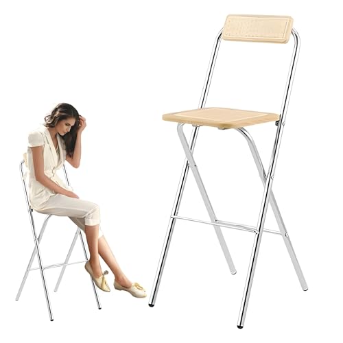 Barhocker Klappbar für Erwachsene 65/75 cm, Hocker Klappbar mit Rückenlehne(Natural,75cm/30in) von Generic