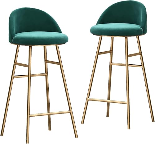 Barhocker Set Mit 2 Barhockern Aus Blauem Samt Mit Goldenen Metallbeinen Kücheninselhocker, Hohe Barstühle Für Inseltheke, Pub, Bistro, Green-Gold Legs, 75cm von Generic