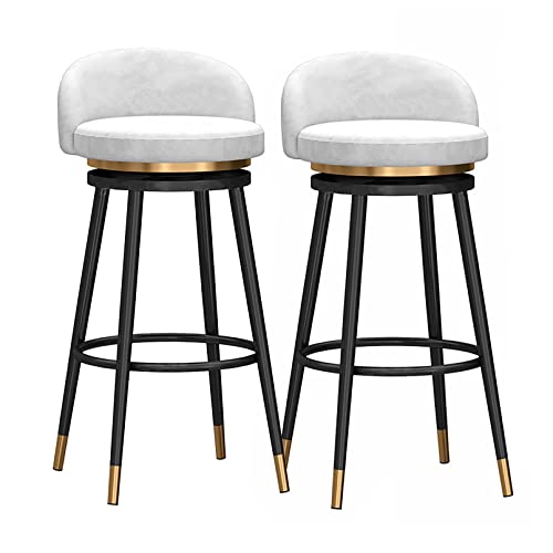 Barhocker im Landhausstil 2er Set drehbar mit 360° drehbarer Rückenlehne, Samtpolsterung, schwarze Metallbeine, elegante Küchenhocker, Frühstückshocker, Höhe 65 cm von Generic