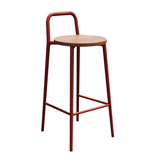 Barhocker in Pub-Höhe im Mid-Century-Stil, Küchenbarhocker mit Rückenlehne und Nähten, Kein Zusammenbau Erforderlich, Geeignet für Verschiedene Restaurants und Cafés(Red,65cm) von Generic