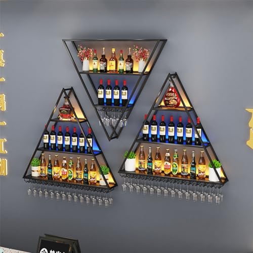 Barregale Weinregal Wandmontage mit Weinglasregalhalter Spirituosenflaschenregal mit LED-Licht Wandweinregale für Weinflaschen Schwimmende Bar für Home Bar Esszimmer Küche von Generic