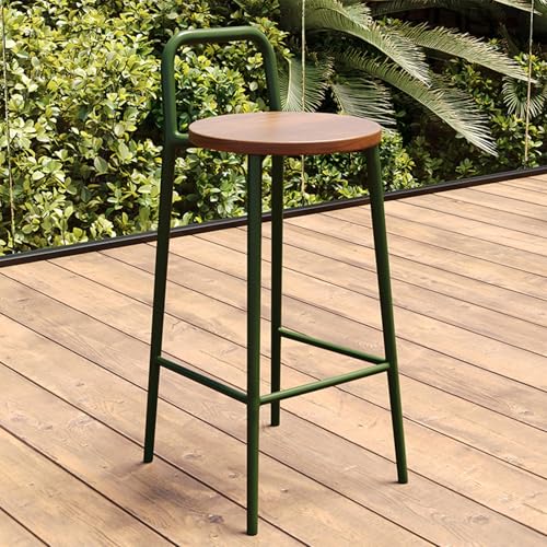 Barstuhl for den Außenbereich, hochbeiniger Barstuhl mit Rückenlehne und Fußstütze, Rahmen aus Kohlenstoffstahl, stabile Tragfähigkeit, geeignet for Verschiedene Restaurants und Cafés(Green,75cm) von Generic