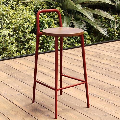 Barstuhl for den Außenbereich, hochbeiniger Barstuhl mit Rückenlehne und Fußstütze, Rahmen aus Kohlenstoffstahl, stabile Tragfähigkeit, geeignet for Verschiedene Restaurants und Cafés(Red,75cm) von Generic