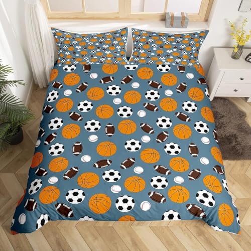 Basketball Bettwäsche 135x200 Fußball Bettwäsche Set, 3D Bettbezug Set Weich Microfaser Bettbezüge 2 Teilig Fußball Wendebettwäsche für Einzelbett, mit 1 Kissenbezug b2401 von Generic