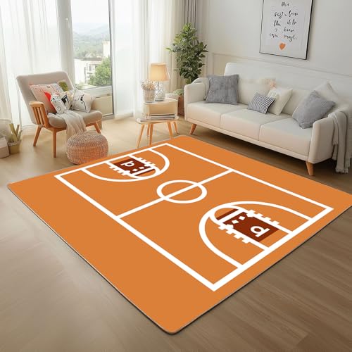 Basketballplatz mit Geometrie Linien Teppich Wohnzimmer 200x300cm Rugs for Living Room, Waschbar Teppisch Orangefarbener Basketball Wohnzimmerteppich rutschfest für Schlafzimmer Kunstwolle Carpet Basketballplatz mit Geometrie Linien Teppich Wohnzimmer 200x300cm Rugs for Living Room, Waschbar Teppisch Orangefarbener Basketball Wohnzimmerteppich rutschfest für Schlafzimmer Kunstwolle Carpet von Generic