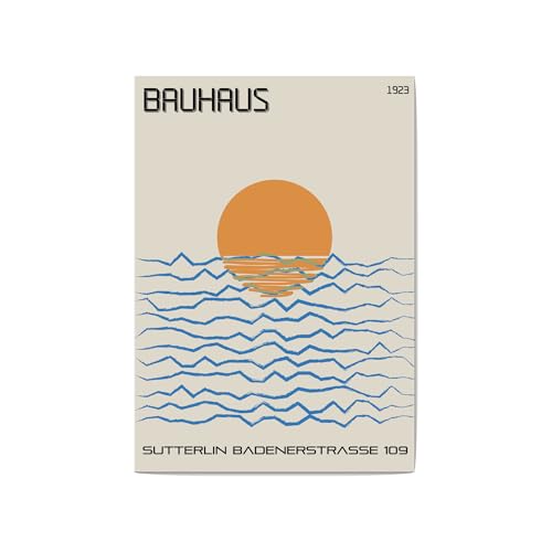 Bauhaus Poster, Bauhaus Kunstdruck, geometrisches Poster, Sonnenuntergang Bauhaus, Wandkunst, inspiriert vom Bauhaus-Poster, Mitte Jahrhundert Poster (A2 – 42 x 59,4 cm) von Generic