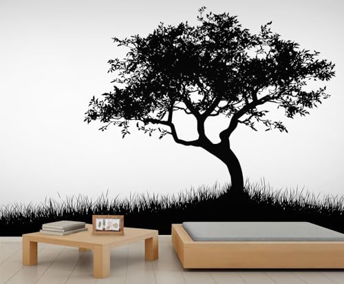 Baum Tapete Grassilhouette Wandbild Natur Mädchenzimmer Tapete Schwarze Tapeten für Wohnzimmer Schlafzimmer Wandbild Poster 232 X 158 cm von Generic