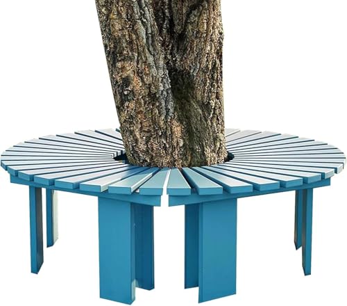 Baumbank for Umwickeln, Gartenbänke Mit Massivholzrahmen, Gebogene Und Rückenfreie Gartenbank for Hinterhof, Rasen, Hof, Park, Veranda(Blau,Round) von Generic