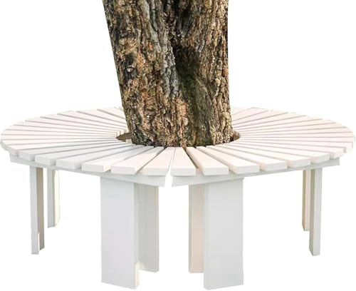 Baumbank for Umwickeln, Gartenbänke Mit Massivholzrahmen, Gebogene Und Rückenfreie Gartenbank for Hinterhof, Rasen, Hof, Park, Veranda(White,Round) von Generic