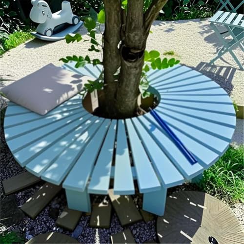 Baumbank for Umwickeln for Den Hinterhof, Wetterfeste Gartenmöbelbänke, Rückenfreie Hocker, Gebogene Holzbänke for Garten, Terrasse, Veranda, Rasen(Blau,Round) von Generic