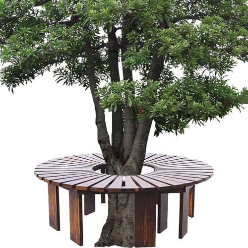 Baumbank for Umwickeln for Den Hinterhof, Wetterfeste Gartenmöbelbänke, Rückenfreie Hocker, Gebogene Holzbänke for Garten, Terrasse, Veranda, Rasen(Braun,Round) von Generic