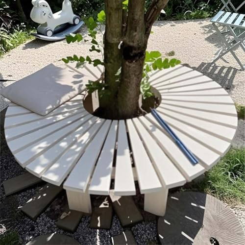 Baumbank for Umwickeln for Den Hinterhof, Wetterfeste Gartenmöbelbänke, Rückenfreie Hocker, Gebogene Holzbänke for Garten, Terrasse, Veranda, Rasen(White,Round) von Generic