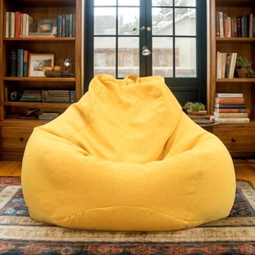 Beanbag Hülle Velours Stretch Waschbar Modern Zippverschluss Ohne Füllung Für Erwachsene Jugendliche Gaming Wohnzimmer Büro Aufbewahrung,Gelb,105 * 115cm von Generic