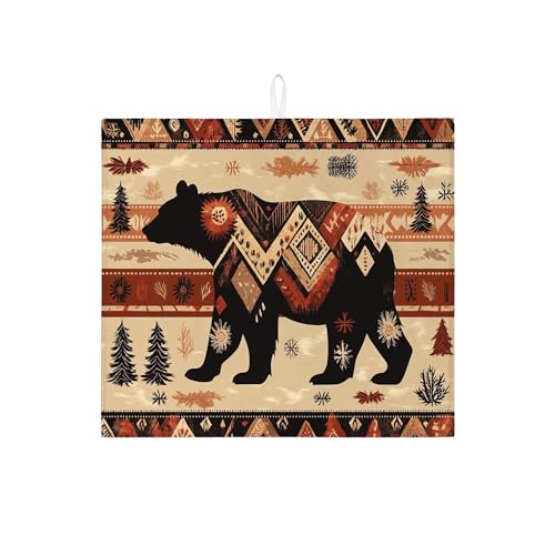 Bear Abtropfmatten für Küchentheke, rustikales Bergtier-Abtropfgestell, saugfähig, Herbst-Mikrofaser-Trockenunterlage für Küchentheke, Kaffee, Bar, Schutz, 40,6 x 45,7 cm von Generic