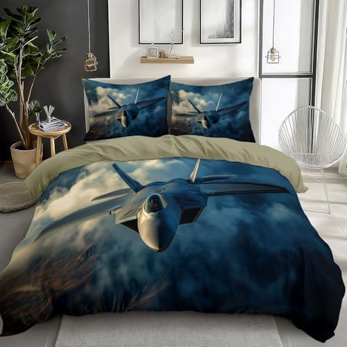 Bedding Bettwäsche 135 x 200 cm Set, Grau Modern Himmel Kampfjets Muster Thema Bettbezug mit Reißverschluss, Leicht, atmungsaktiv und farbecht, Geeignet für Jungen und Mädchen Bedding Bettwäsche 135 x 200 cm Set, Grau Modern Himmel Kampfjets Muster Thema Bettbezug mit Reißverschluss, Leicht, atmungsaktiv und farbecht, Geeignet für Jungen und Mädchen von Generic