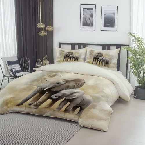 Bedruckter Bettbezug Elefant Afrika Aquarell-Stil für Einzelbett, rutschfeste Gebürstete Mikrofaser, Beige Bettwäsche-Set mit Reißverschluss, 135 x 200 cm Bedruckter Bettbezug Elefant Afrika Aquarell-Stil für Einzelbett, rutschfeste Gebürstete Mikrofaser, Beige Bettwäsche-Set mit Reißverschluss, 135 x 200 cm von Generic