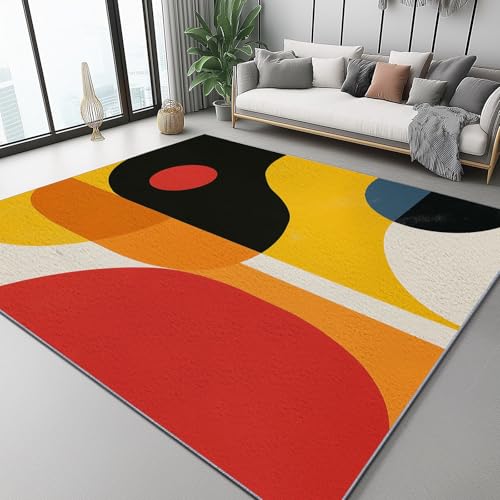 Bedruckter Teppich Geometrische abstrakte einfache Kunst Hergestellt 140 x 200 cm WaschbarerTeppich Schlafzimmer, Antibakteriell, Antirutschunterlage, Küchenteppich Gelb Rot Bedruckter Teppich Geometrische abstrakte einfache Kunst Hergestellt 140 x 200 cm WaschbarerTeppich Schlafzimmer, Antibakteriell, Antirutschunterlage, Küchenteppich Gelb Rot von Generic