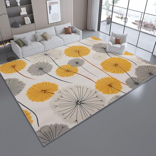 Bedruckter Teppich LöwenzahnEinfachheitNatur Hergestellt 140 x 200 cm WaschbarerTeppich Schlafzimmer, Antibakteriell, Antirutschunterlage, Küchenteppich Gelb-Grau von Generic