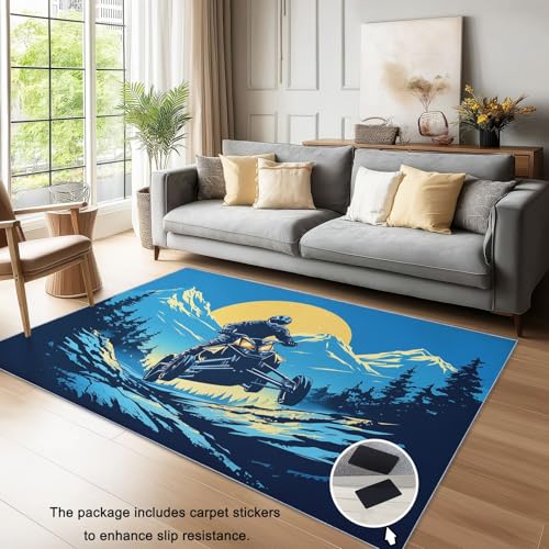 Bedruckter Teppich MountainbikeAbenteuerOutdoor Hergestellt 140 x 200 cm WaschbarerTeppich Schlafzimmer, Antibakteriell, Antirutschunterlage, Küchenteppich Blau und Gelb von Generic
