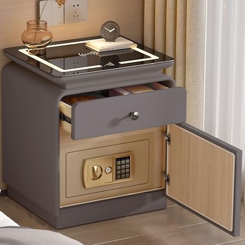 Bedside Tables Wood Kleiner Nachttisch 2 Möglichkeiten, Den Safe Zu Öffnen Kabelloses Ladedesign 110-220 V Keine Montage Erforderlich Tisch Aus Gehärtetem Glass(Gray) von Generic