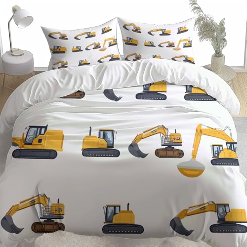 Beige Bettwaren-Set 135 X 200 cm, Bagger Mikrofaser Soft Kinder Bettbezug, Einfache Pflege 3-Teilig 1 Bettbezug Und 2 Kissenbezüge 80 X 80 cm Mit Reißverschluss von Generic