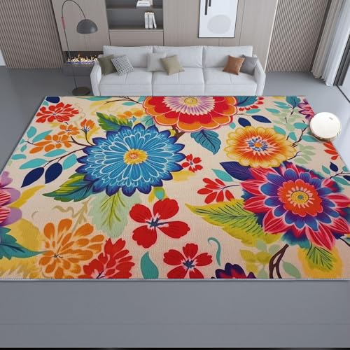 Beige Bunt Waschbar Teppiche 140 x 200 cm, Shabby Chic Blumen Blätter Druck Teppich für Dekoration Schlafzimmer Kinderzimmer Wohnzimmer - rutschfest Kurzflor Flanellteppich Beige Bunt Waschbar Teppiche 140 x 200 cm, Shabby Chic Blumen Blätter Druck Teppich für Dekoration Schlafzimmer Kinderzimmer Wohnzimmer - rutschfest Kurzflor Flanellteppich von Generic