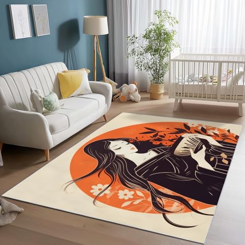 Beige Pflegeleicht Teppich Waschbar rutschfest – Weicher Kurzflor Japanische Handgezeichnete Von Mädchen Bedruckter Teppich für Wohnzimmer Schlafzimmer Flur, 160 x 230 cm Beige Pflegeleicht Teppich Waschbar rutschfest – Weicher Kurzflor Japanische Handgezeichnete Von Mädchen Bedruckter Teppich für Wohnzimmer Schlafzimmer Flur, 160 x 230 cm von Generic