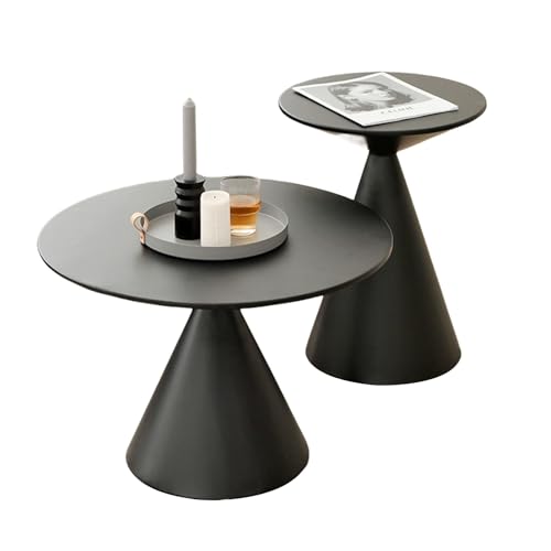 Beistelltisch 2er Set Rund Couchtisch Wohnzimmer Metall Nachttisch Wohnzimmertisch Beistelltisch Klein Niedriger Tisch Couchtisch Für Schlafzimmer, Balkon(Black) von Generic