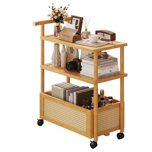 Beistelltisch Aus Bambus Mit Stauraum for Wohnzimmer Schlafzimmer Kleiner Tisch Wohnzimmer Tisch for Couch Stabile Konstruktion Mit Leisen Rollen Vielseitig Einsetzbar for Couch Bett(Yellow,68x30x82cm von Generic