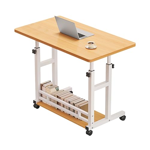 Beistelltisch Couch Höhenverstellbar Laptoptisch fürs Bett mit Rädern Rahmen aus Kohlenstoffstahl Mehrschichtspeicher Betttisch Überbetttisch für Zuhause, Büro(Yellow,80 * 40 * 61-80.1cm) von Generic