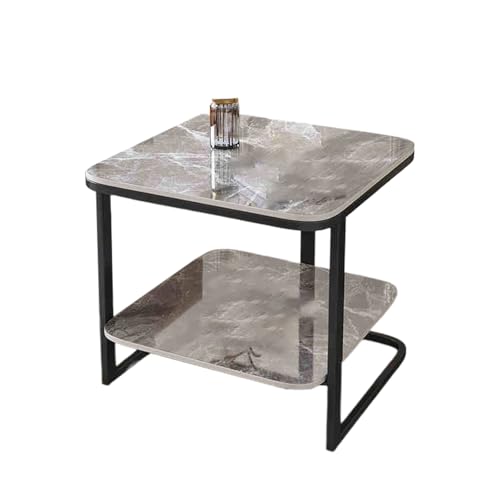 Beistelltisch Couch Verdickte Felsplatte Doppelschichtige Lagerung Sofatisch für Schlafzimmer Wohnzimmer, Keine Installation Erforderlich(Black+Gray,40x40x55cm) von Generic