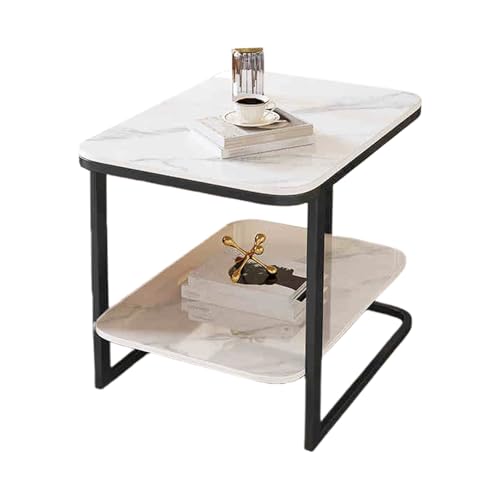 Beistelltisch Couch Verdickte Felsplatte Doppelschichtige Lagerung Sofatisch für Schlafzimmer Wohnzimmer, Keine Installation Erforderlich(Black+White,60x40x55cm) von Generic