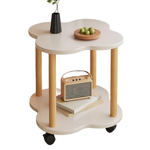 Beistelltisch Mit Gebremsten Rollen Und 2 Offenen Ablageebenen，Geometrisches Design Stabil Und Mobil, Für Wohnzimmer Sofa Schlafzimmer, Geräumige Arbeitsplatte(White,60 * 60 * 48cm) von Generic