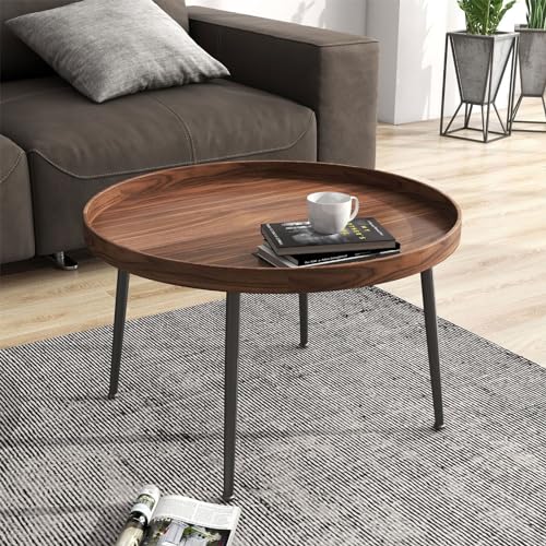 Beistelltisch Rund Holz Tischplatte & Metall Gestel Klein Couchtisch Wohnzimmertisch Nachttisch Sofatisch Wohnzimmermöbel für Wohnzimmer, Schlafzimmer (Color : B, Size : 80 * 80 * 45cm) von Generic