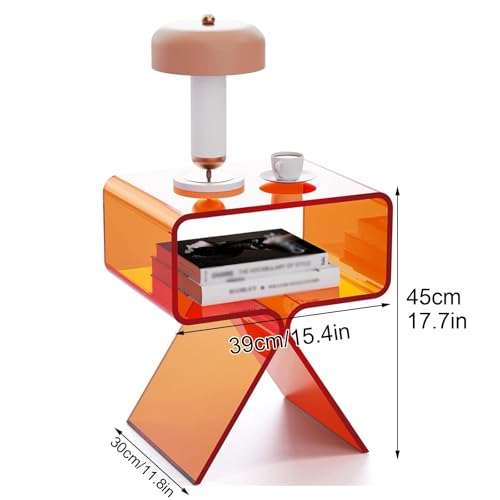 Beistelltisch aus Acryl mit Beinen, Transparenter Couchtisch mit Offenem Stauraum, Kein Zusammenbau Erforderlich, Wohndekor for Wohnzimmer, Schlafzimmer(Orange) von Generic