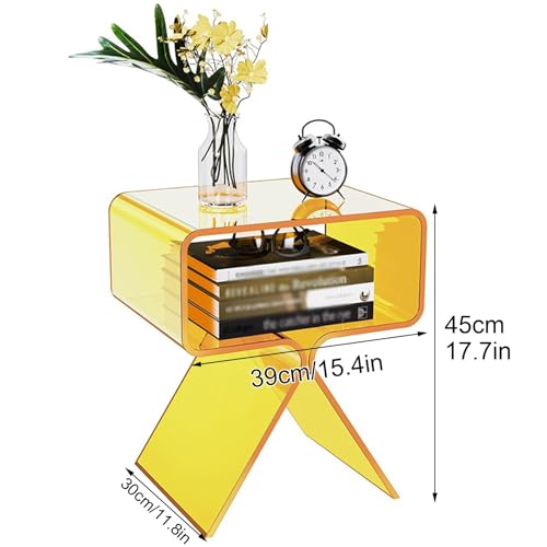 Beistelltisch aus Acryl mit Beinen, Transparenter Couchtisch mit Offenem Stauraum, Kein Zusammenbau Erforderlich, Wohndekor for Wohnzimmer, Schlafzimmer(Yellow) von Generic