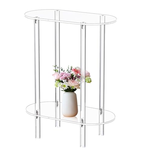 Beistelltisch aus Acryl: ovaler Nachttisch, transparent, modernes Akzentregal, kleine Nachttischmöbel, transparenter Ständer mit 2 Ebenen, kompakter und eleganter Schlafzimmer-Organizer von Generic
