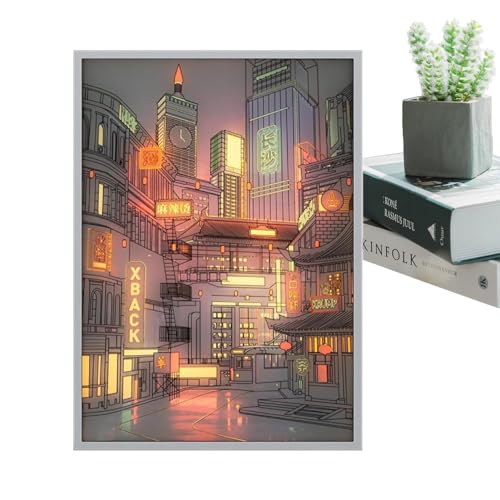 Beleuchten Sie die Stadt der Malerei – Dimmbare LED-Wandbild, Nachtsicht der Stadt beleuchtet | Kleines Nachtlicht mit 3 Farben für Wohnzimmer von Generic