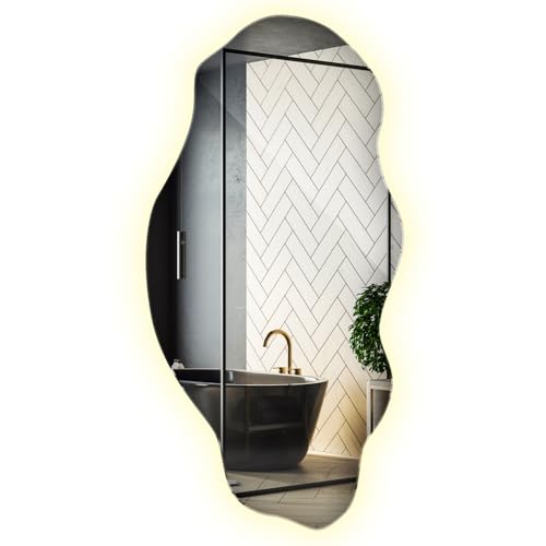 Beleuchteter LED Spiegel 40x80 cm | Unregelmäßige Form | Neutralweiß | Badspiegel Wandmontage | Schminkspiegel | Minimalistisch | Lichtspiegel Flur Schlafzimmer Wohnzimmer von Generic