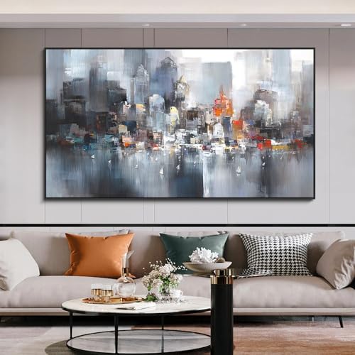 Belunara® Ölgemälde auf Leinwand Lichter der Großstadt - Abstrakte Bilder Leinwand - Ölbilder auf Leinwand handgemalt - Leinwandbild Abstrakt - Bilder abstrakt modern von Bigcago